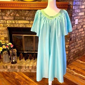 Full Turquoise Caftan Style House Dress with Lace Detail by CW Classics.